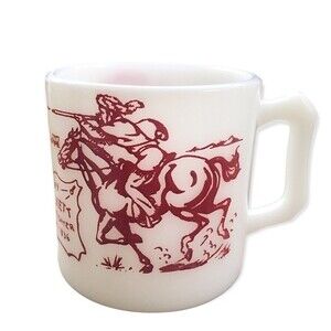Hazel Atlas Milk Glass Davy Crockett Children's Drinking Cup-Red and White